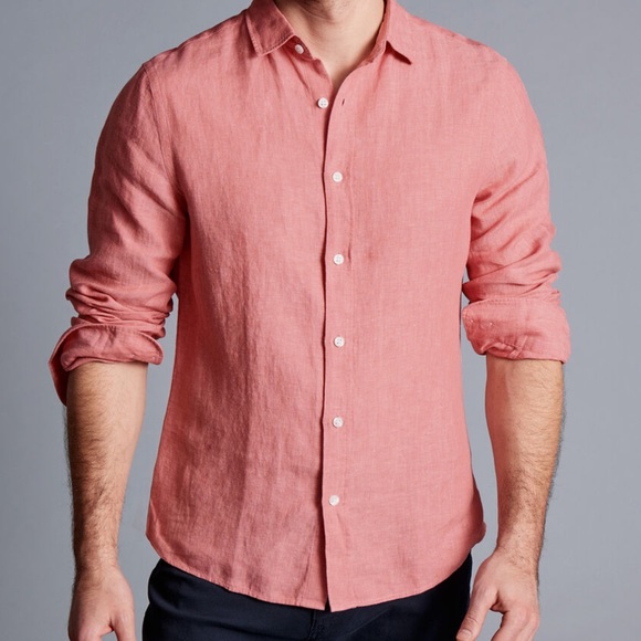 Charles Tyrwhitt men’s Pure Linen button down Shirt - Salmon Pink L NWT L55-28